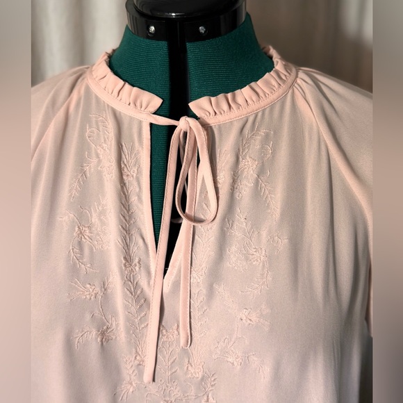 Ann Taylor Loft Tie Neck Blouse in Blush Ballet Pink Women's Size L - Picture 6 of 12